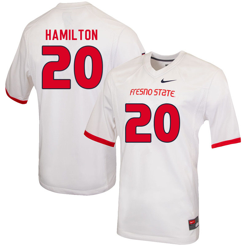 Men #20 Alzillion Hamilton Fresno State Bulldogs College Football Jerseys Sale-White